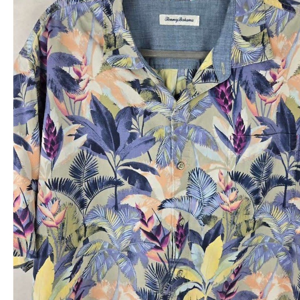 Tommy Bahama Mens XXL TG Tropical Floral Hawaiian Shirt Button Tencel Cotton
